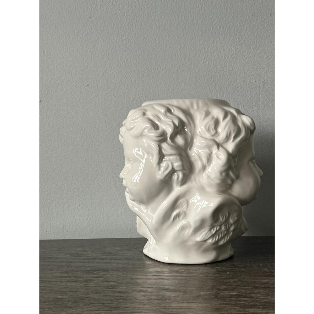 Vintage White Ceramic Cherub Multi-face Vase